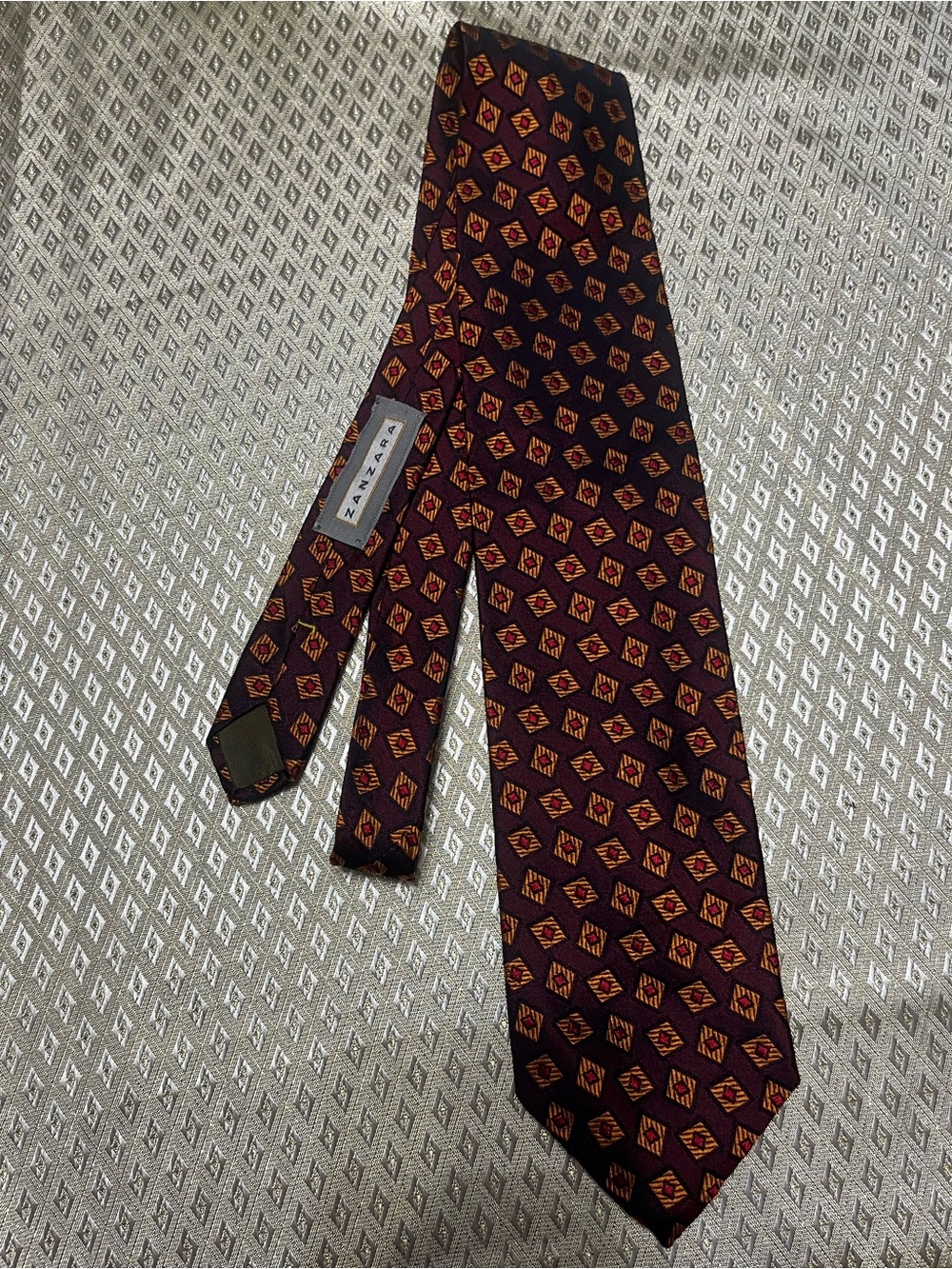 Van Heusen Burgundy Geometric Silk Tie